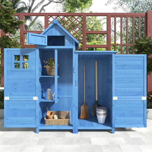 Abri de jardin, dimensions 118 x 54 x 173 cm, Armoire à outils à droite, en bois résistant aux intempéries, Avec 2 portes, 2 étagères, Toit en PVC