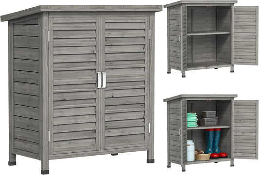 Armoire de jardin Outsunny, abri Jardin Remise pour Outils sur Pied dim. 87L x 46,5l x 96,5H cm étagère Portes persiennes Toit bitumé finition grise