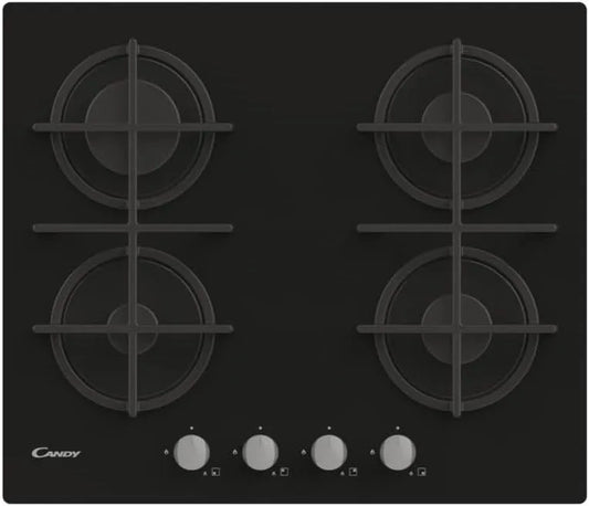 Candy plaque de cuisson, dimensions 59,5 x 51 x 95 cm, à encastrer, soupape de sécurité, finition noire, CVG 6 B de cuisson à gaz en verre trempé