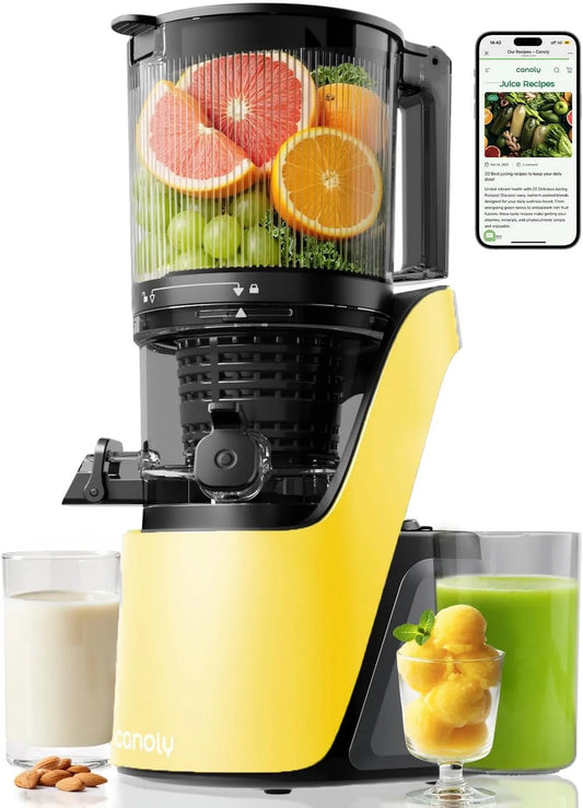 Extracteur de jus Canoly, 150 mm, et Tamis 3-en-1 pour Jus, avec Extra Large Goulot, Sorbets et Lait Végétal, Légumes Entiers, Sans BPA