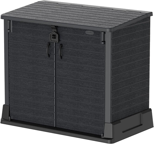 Plastic Garden Shed Duramax StoreAway, capacité 850L Plastic Garden Shed, dimensions 130x74x110 cm, BBQs & 2x Garbage Bins, Outdoor Storage Shed