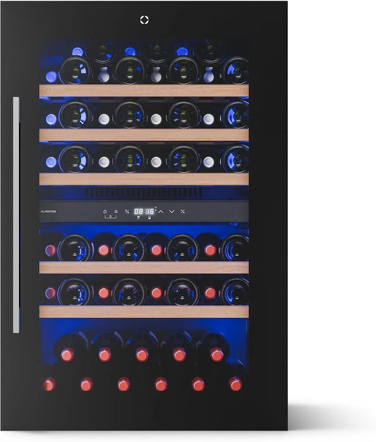 Klarstein cave à vin, Frigo Vin Design Moderne, 57 Bouteilles, 5-22°C, Illuminosa Encastrable, Bois de Hêtre, Double Zone, LED, Commande Tactile
