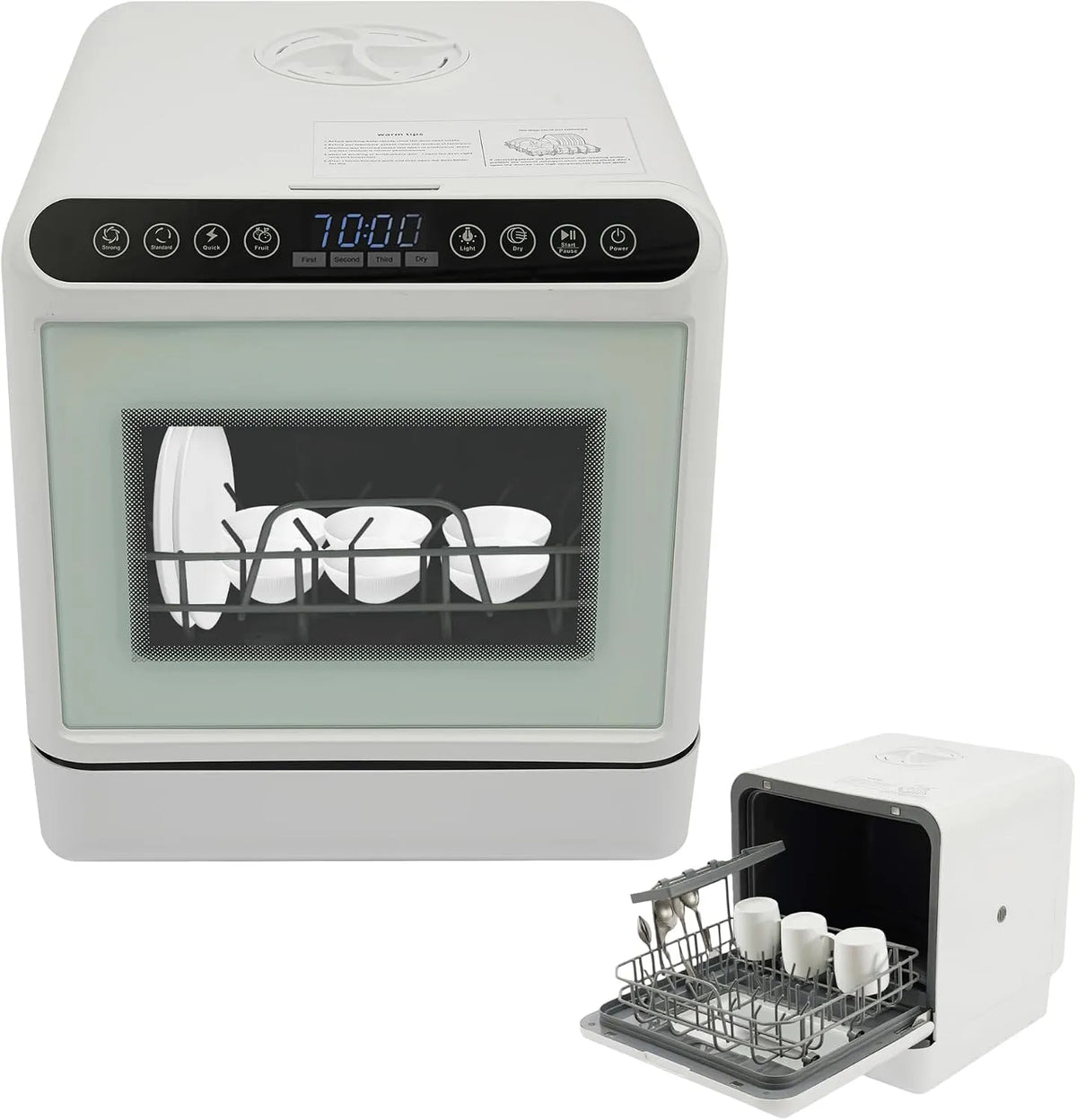 Lave-vaisselle, 4 programmes, et eau chaude à 72 °C, Mini, rapide, compact, appartement, avec réservoir d'eau de 6 l, de table