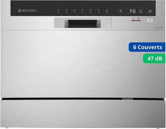 Table GLV6T47SL, GEDTECH, 47 dB, 6 couverts, Départ différé, Lave vaisselle Top
