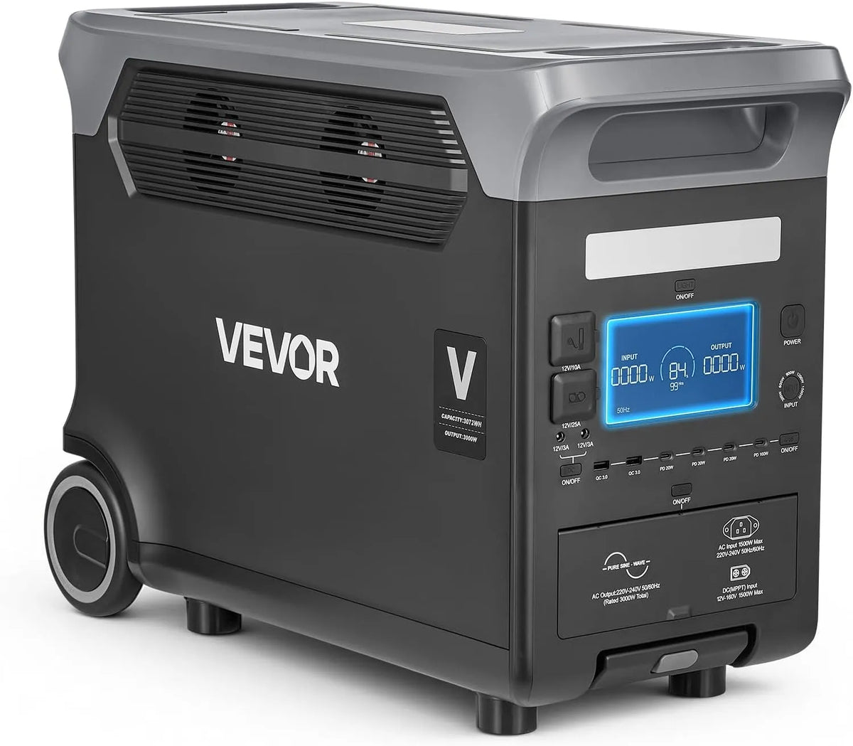 Vevor station électrique portable 3072 LiFePO4, 13 Ports Sortie, Camping, Panneau Solaire Non Inclus