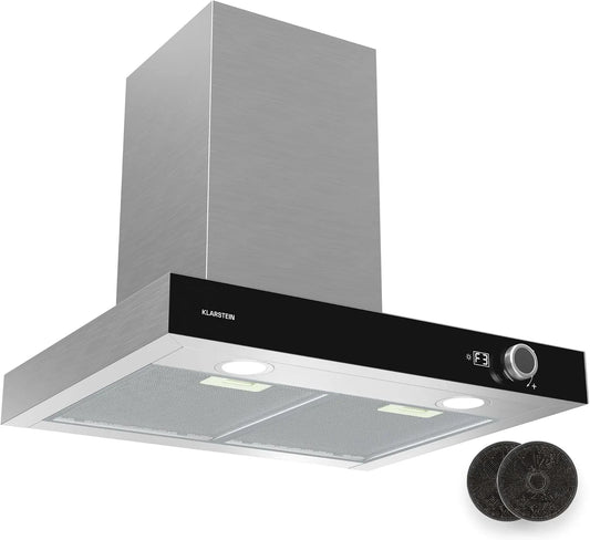 Klarstein hotte aspirante 6500, Silencieuse 49 dB, AirNova, LED K, Extraction & Recirculation, 60 cm Hotte murale, 620 m³/h, CEE A++, Acier Inoxydable