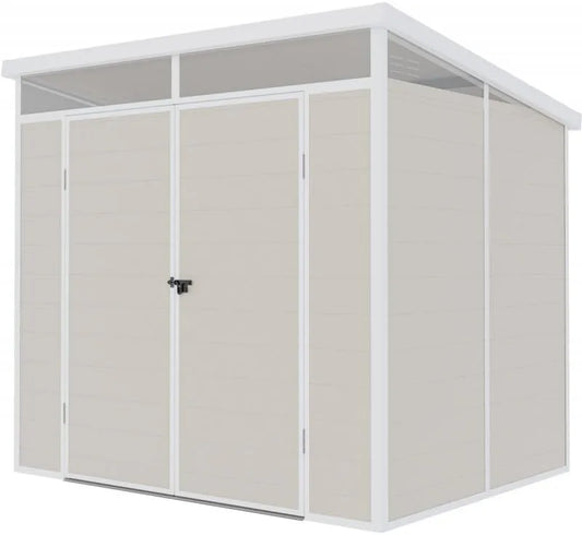 Abri de jardin, Structure Aluminium Robuste, en Résine Beige 4,10m², Toit Monopente Skylight avec Plancher, Résistant aux Intempéries, Montage Simple