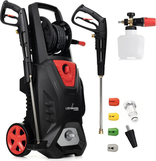 Canon nettoyeur haute pression, puissance 3000 W, LEHMANN Colorado avec Moteur à Induction, 4 Buses, Buse Turbo, Rouge, Max. 260 Bar, Débit 492 l/h
