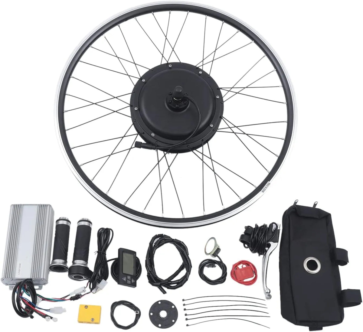 Vélo électrique, Kit de conversion pour 26/28' 1500 W 48 V, Roue arrière avec sac de contrôleur, Affichage LCD, finition noire