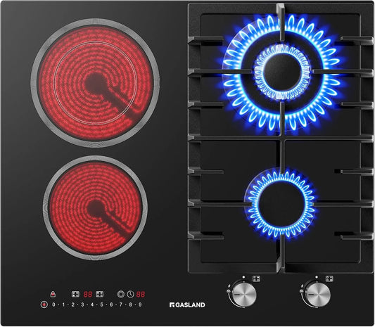 Modèle Piano de Cuisson gaz et vitrocéramique GCH604BF GASLAND, brûleur gaz puissant 5200 W avec brûleur wok, vitrocéramique 2900 W, gaz naturel, GPL