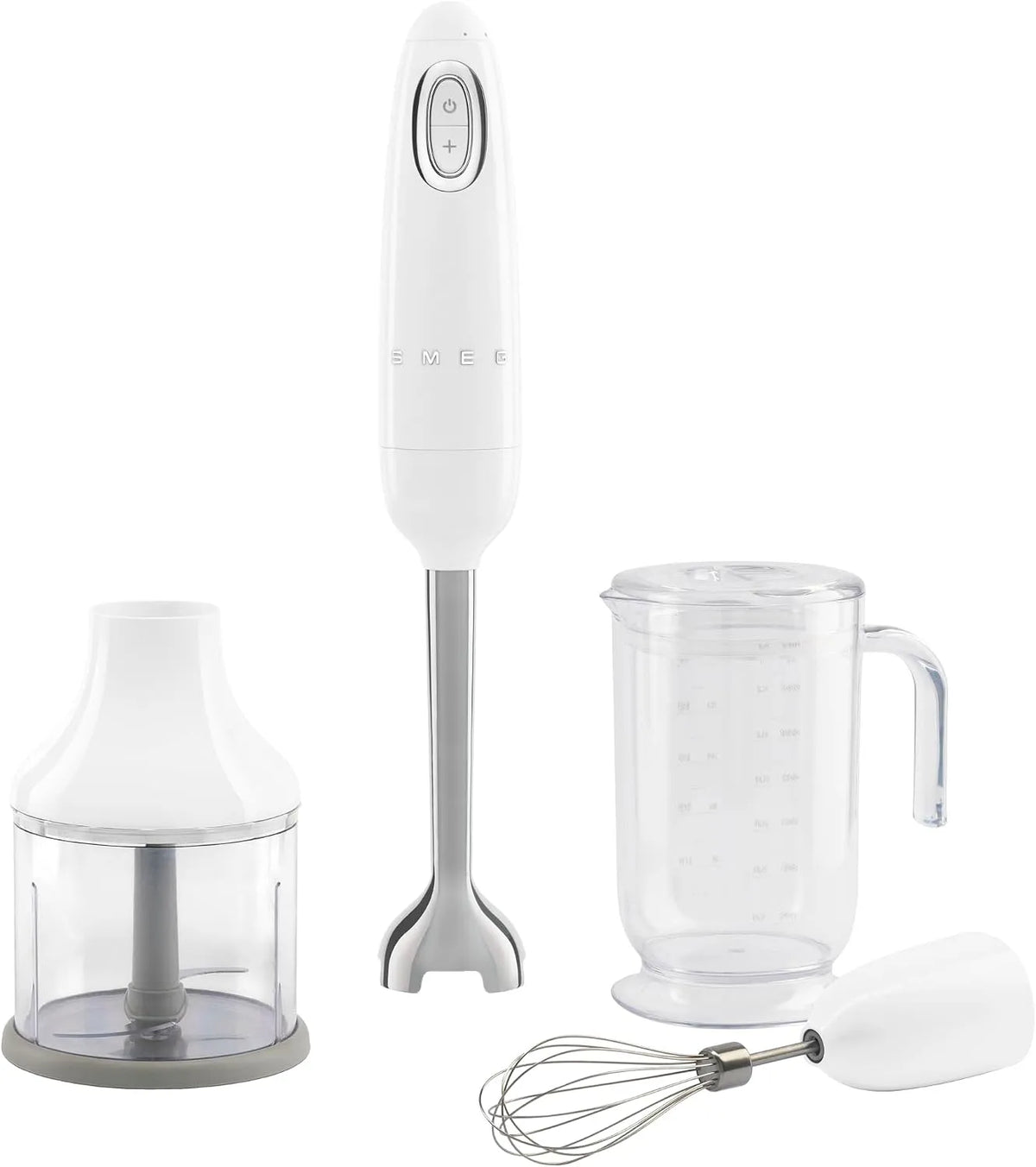 Smeg mixeur HBF03WHEU, Fonction Turbo et Système de Coupe Flowblend, avec Poignée Antidérapante, Accessoires Inclus, Puissance 700W, Plongeant