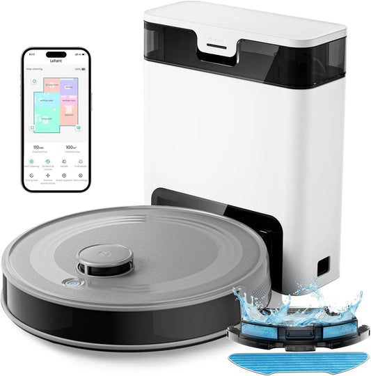 Aspirateur, Lefant M2 Pro Robot Laveur 6000Pa avec Station Vidage Automatique Poussière, Navigation avec Cartographie, Nettoyage Personnalisé