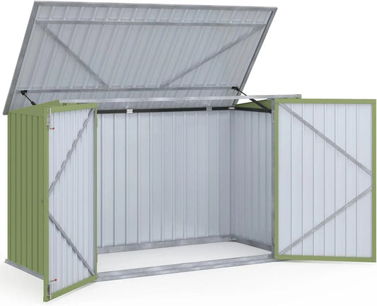 Abri de jardin, en métal Vert Olive verrouillable Multi-Rangement pour Stockage vélos, Outils, poubelles