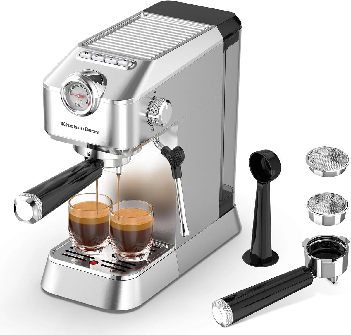Machine à café, KitchenBoss Machines à Expresso Professionnelle 15 bars pour la Maison, Semi-Automatique Cafetière à Latte
