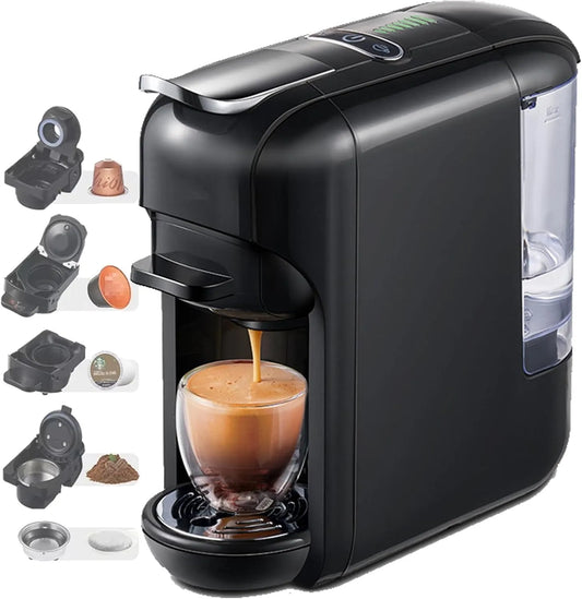 Cafetière, extraction à haute pression de 19 bars, réservoir d'eau de 600 ml, 5 en 1, réglage du niveau d'eau à 7 niveaux de vitesse, finition noire