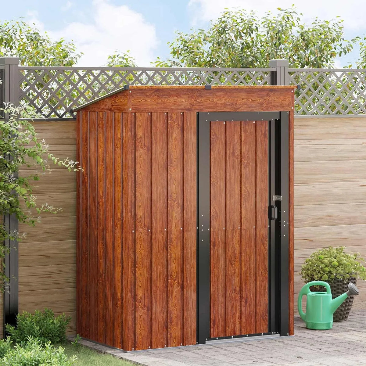 Abri à outils, Cabanons de Jardin Marron 137 x 81 x 180 cm Métал, cabane Jardin, cabanon Rangement Extérieur pour Pelouse de Patio d'arrière-Cour