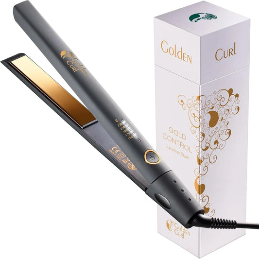 Fer Lisseur Cheveux Professionnel Golden Curl, 5 Ans de Tranquillité, Fer à Lisser et Boucleur Cheveux 2 en 1, Gold Control