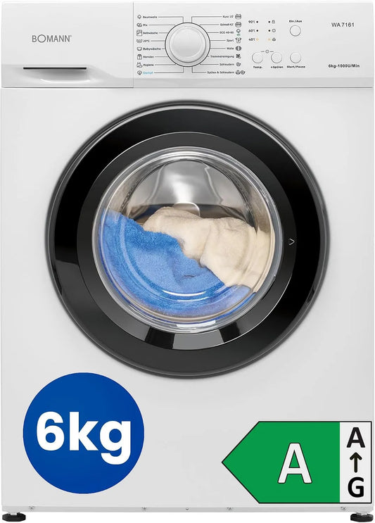 Bomann lave-linge, poids 6 kg, max. 1000 tr/min, 45 cm de, 16 programmes, Température jusqu'à 90 °C, Moteur CC sans balais: efficace