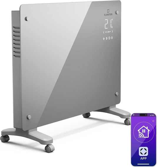 Klarstein radiateur, puissance 1500 W, Bansin Crystal Smart convecteur, montage mural, autonome, écran LED, contrôle par application