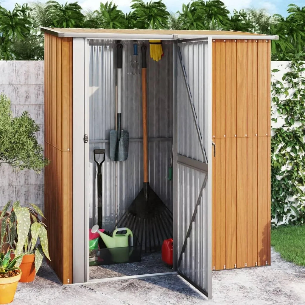 Abri de jardin, Pour l'extérieur, Avec toit en appentis, le jardin, dimensions 180,5 x 97 x 209,5 cm, En acier galvanisé aspect bois, Avec porte