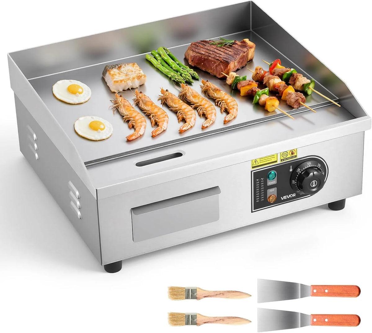 Vevor plaque de cuisson, avec 2 Spatules et 2 Pinceaux, Plancha Électrique 2800 W 45x30 cm, à Snacker avec Température Réglable de 50 à 300 °C
